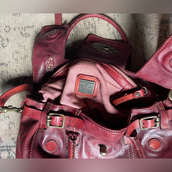 Campomaggi Burgandy Red Medium Distressed Leather Sobrero Bag purse - Picture 8 of 13
